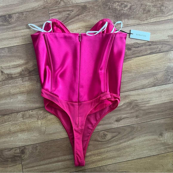 NWT Aritzia Babaton Blaze Pink Satin Bodysuit - Picture 4 of 9